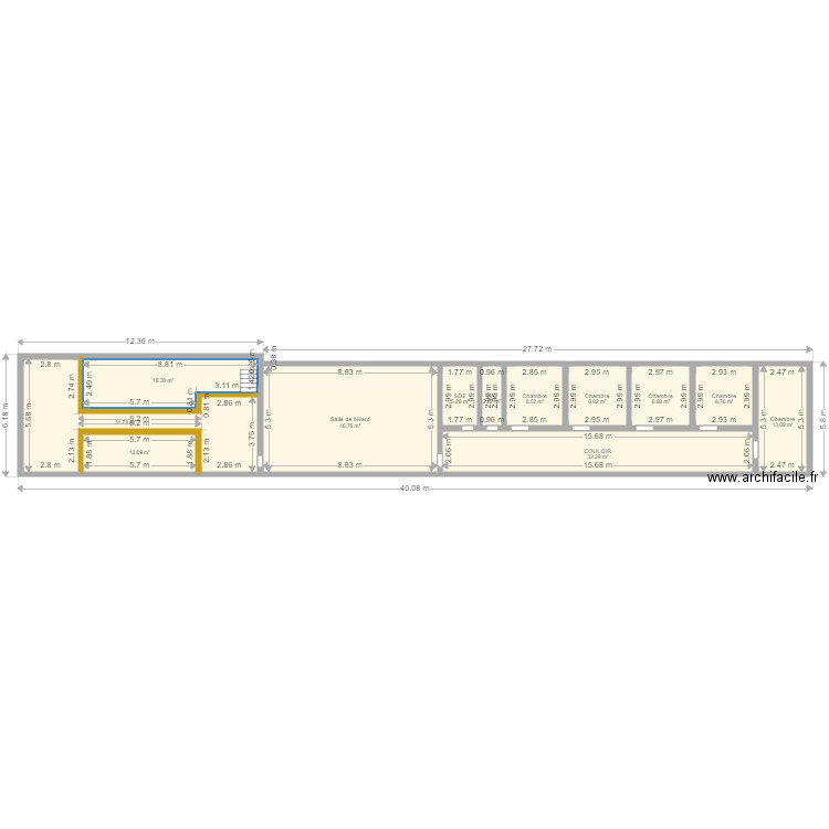 Plan de Augronniere etage 1. Plan de 12 pièces et 197 m2