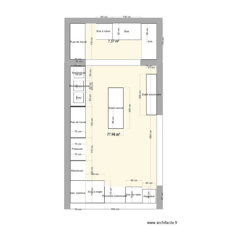 atelier maison Mayac. Plan de 2 pièces et 35 m2