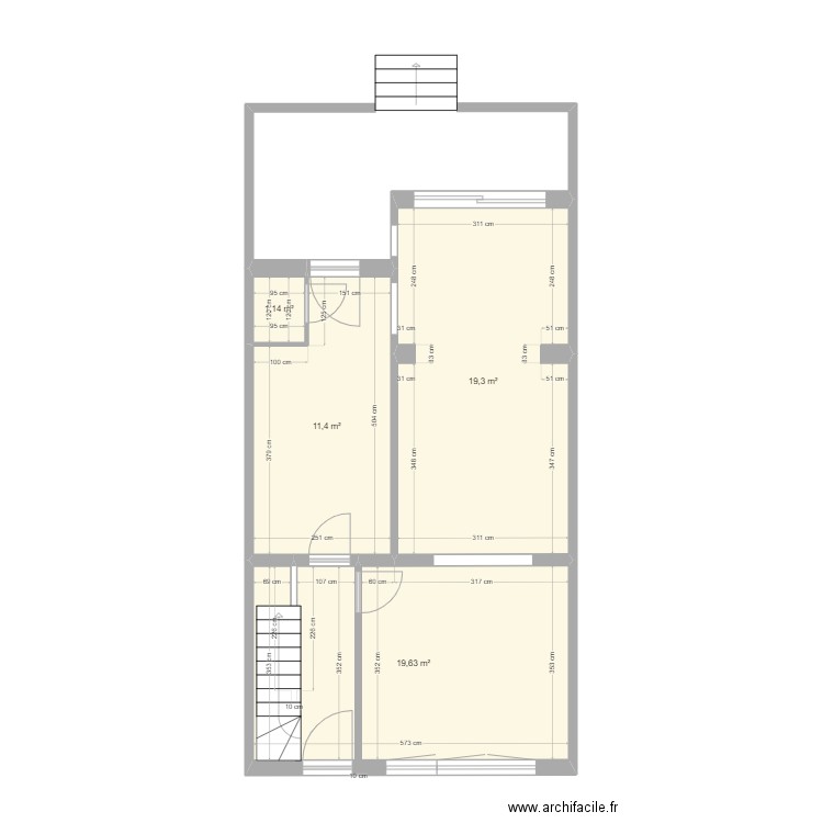 1170 RDC. Plan de 4 pièces et 51 m2