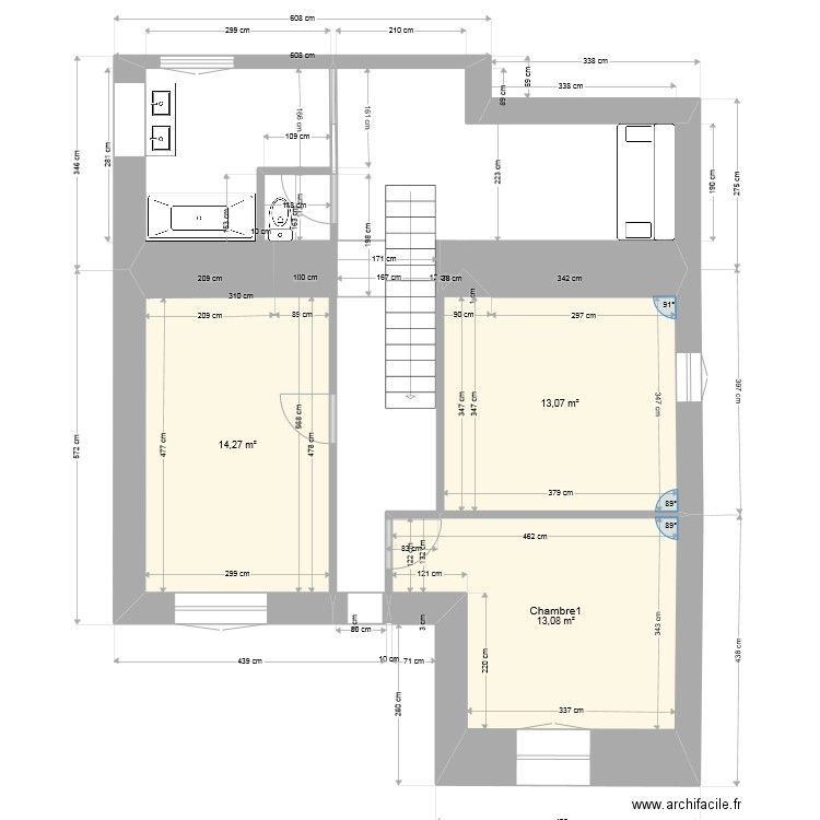 KERZEPRE étage . Plan de 3 pièces et 40 m2