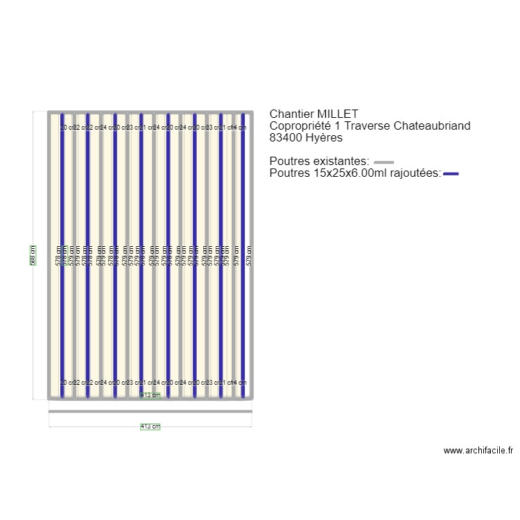 Plan MILLET. Plan de 15 pièces et 19 m2