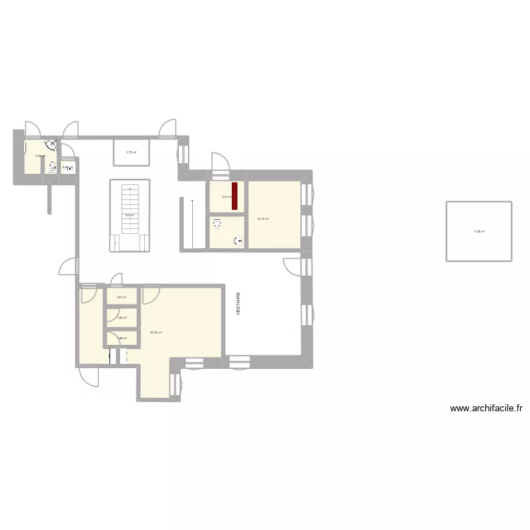 zone centrale RC. Plan de 11  et 76 m²