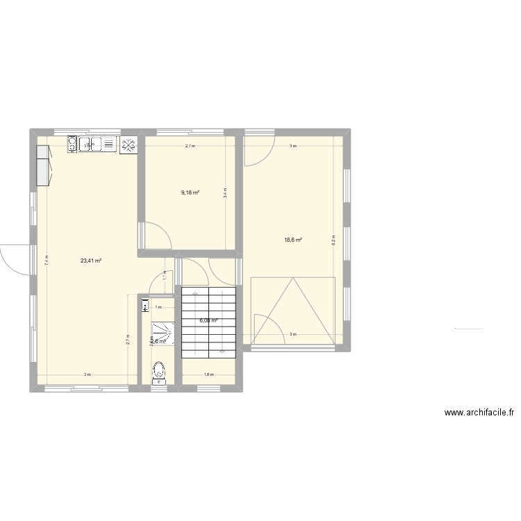 trano ampefy-RdC. Plan de 5 pièces et 60 m2