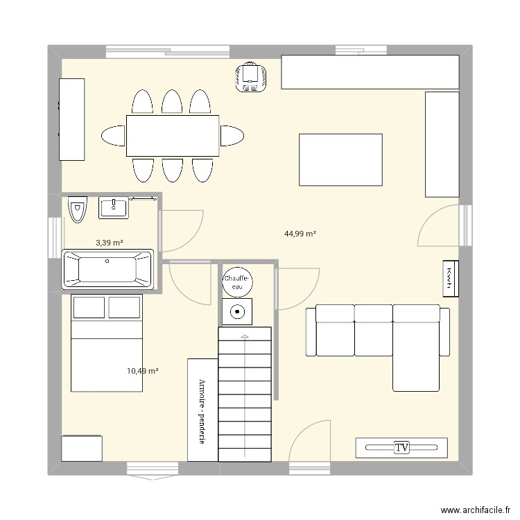 Rdv maison. Plan de 3 pièces et 59 m2