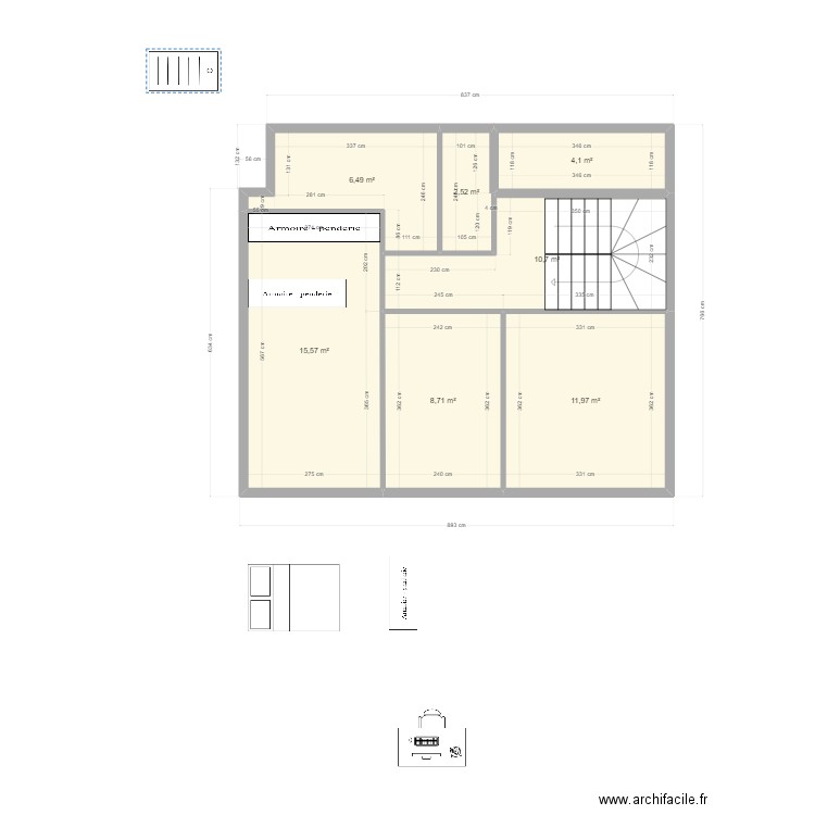 XDZCEI. Plan de 7 pièces et 60 m2