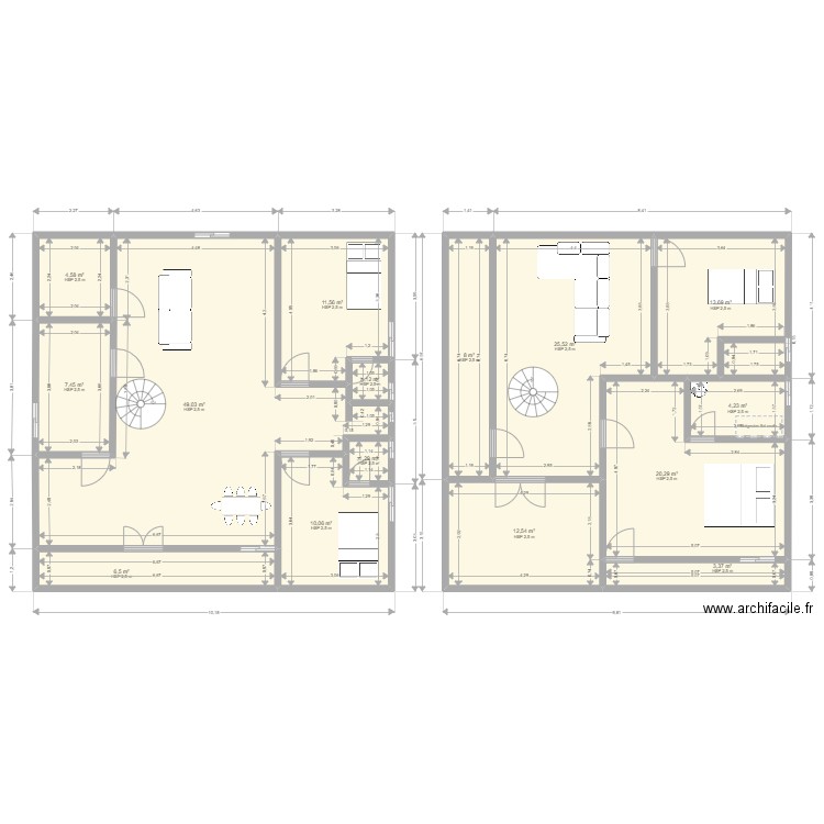 duplex. Plan de 15 pièces et 179 m2