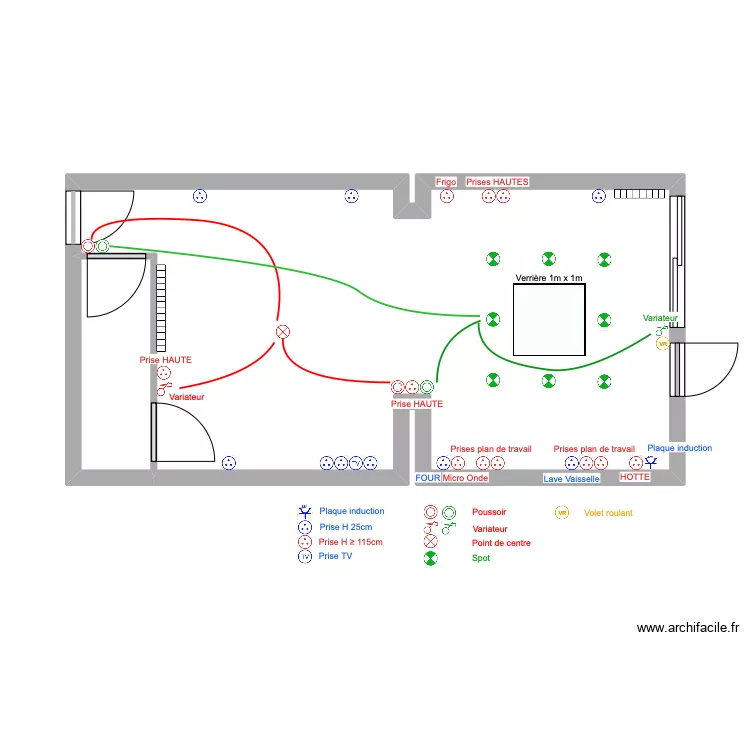 RDC Maison plan &eacute;lectrique. Plan de 