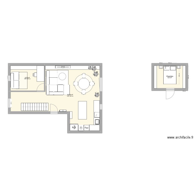 Appart Olivier. Plan de 3 pièces et 61 m2