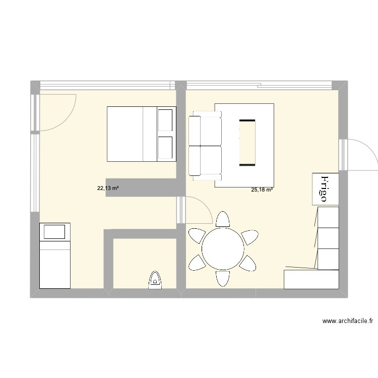 BUREAU sev V5. Plan de 2 pièces et 47 m2