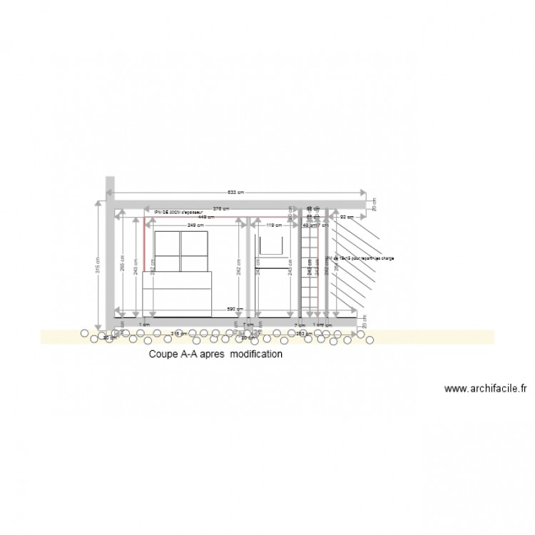 Coupe  apres  modification 1. Plan de 0 pièce et 0 m2