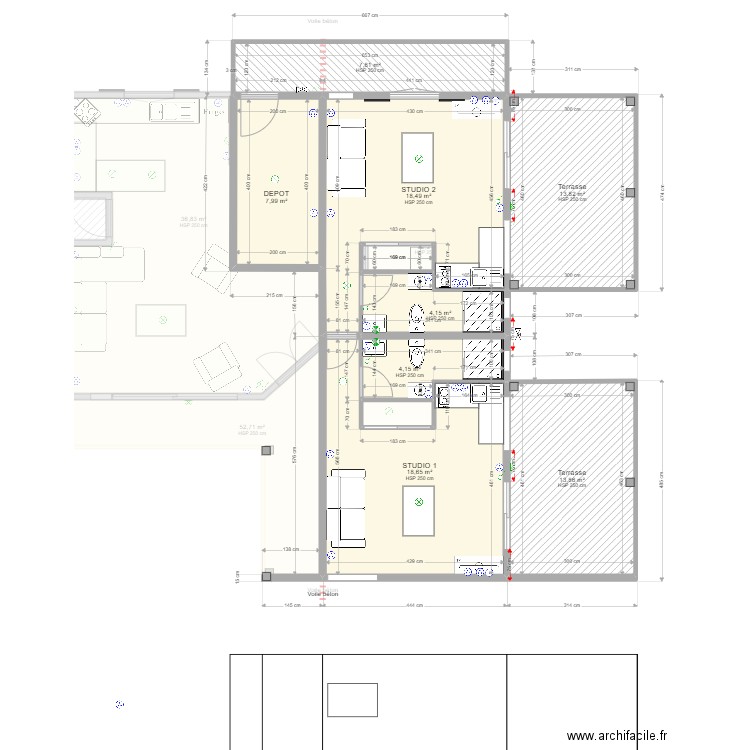 la Balinaise (22.11.22) 2 niveaux. Plan de 18 pièces et 198 m2