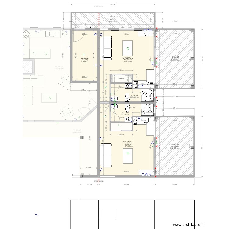 la Balinaise (22.11.22) 2 niveaux. Plan de 19 pièces et 226 m2