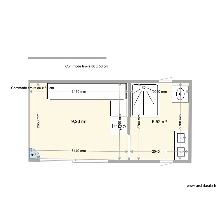 projet sylvie version sol. Plan de 2 pièces et 15 m2