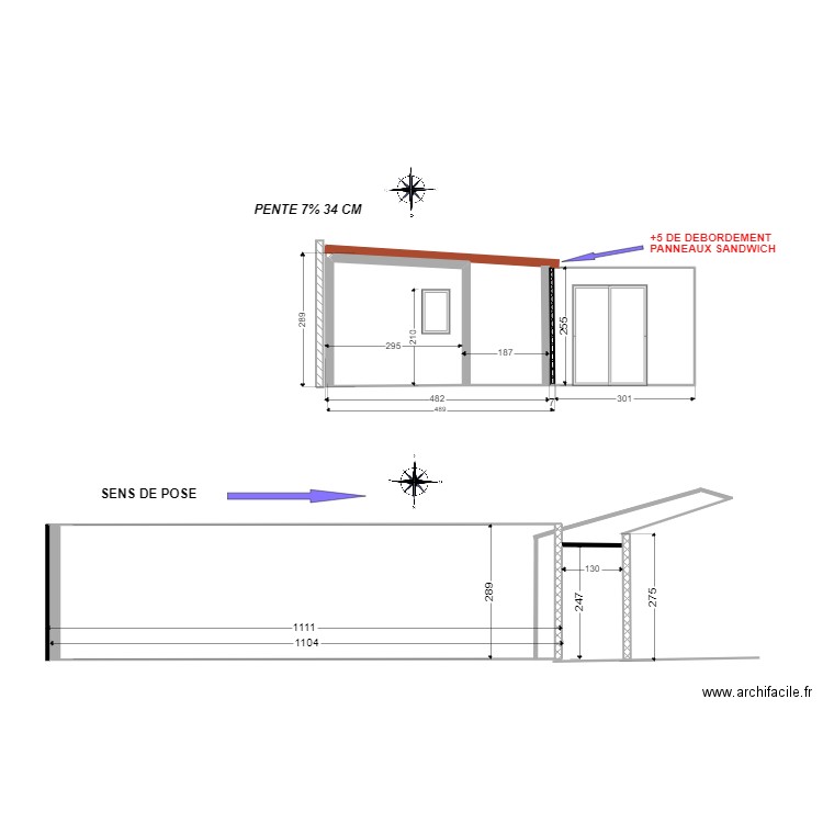 1 pignon. Plan de 1 pièce et 7 m2