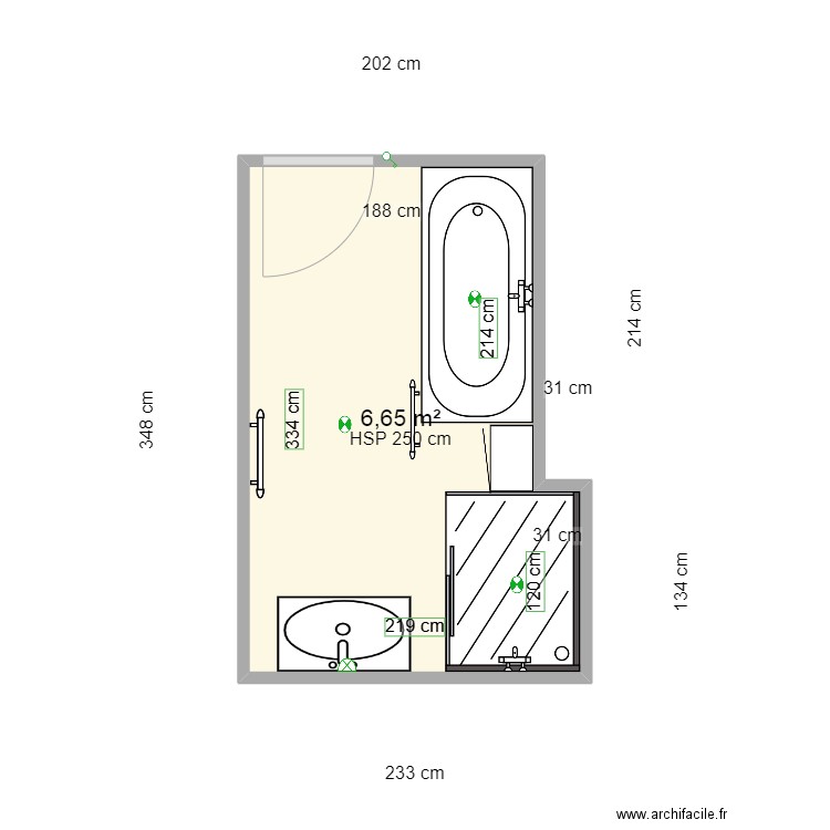 sdb rdc campana. Plan de 1 pièce et 7 m2