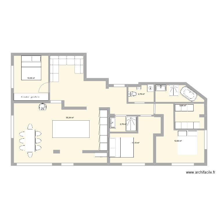 Chambre. Plan de 7 pièces et 105 m2