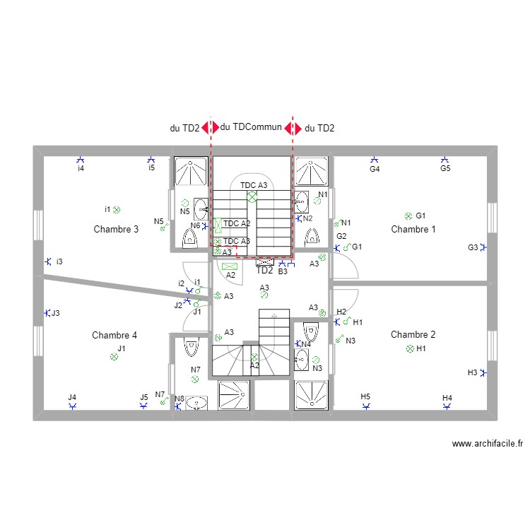 FUMAL  2em étage. Plan de 8 pièces et 75 m2