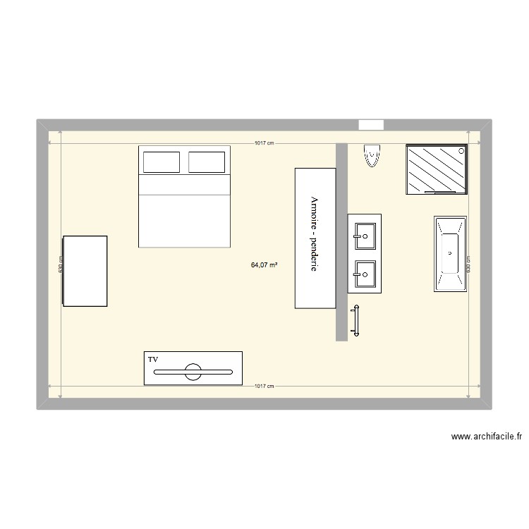 Projet 2. Plan de 1 pièce et 64 m2