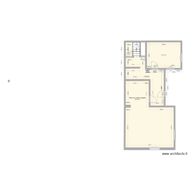 niveau 0 fini. Plan de 4 pièces et 61 m2
