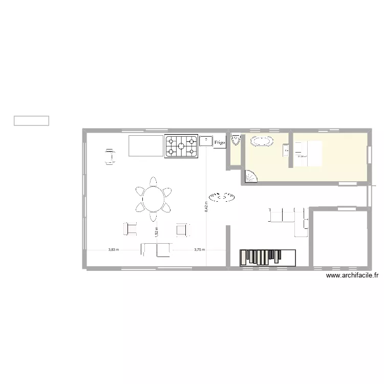 houseboat. Plan de 1  et 31 m²