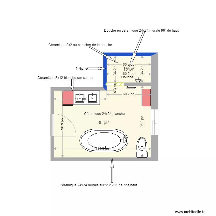 SDB 7112026. Plan de 2 et 9 m² SDB 7112026. Plan de 2 et 9 m²