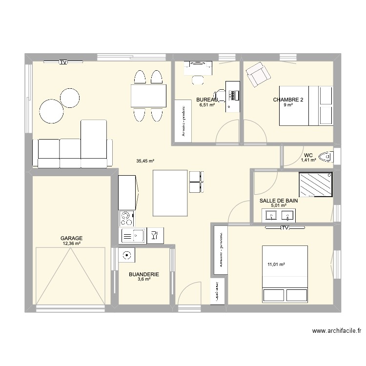 Maison 2. Plan de 8 pièces et 84 m2