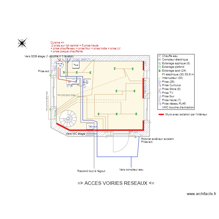 PLAN ELEC+ PLOMBERIE. Plan de 7 pièces et 84 m2