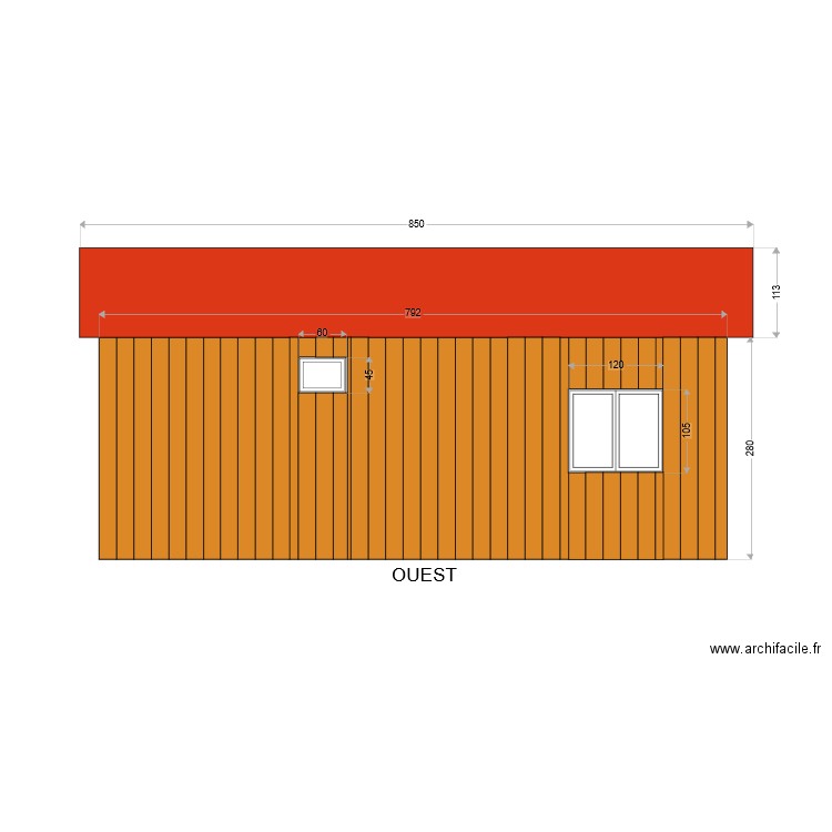 façade ouest. Plan de 0 pièce et 0 m2