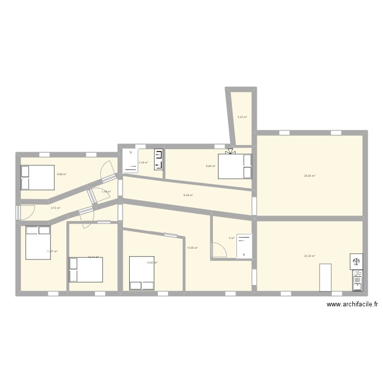 Valence 146m² - scénario 1. Plan de 0 pièce et 0 m2