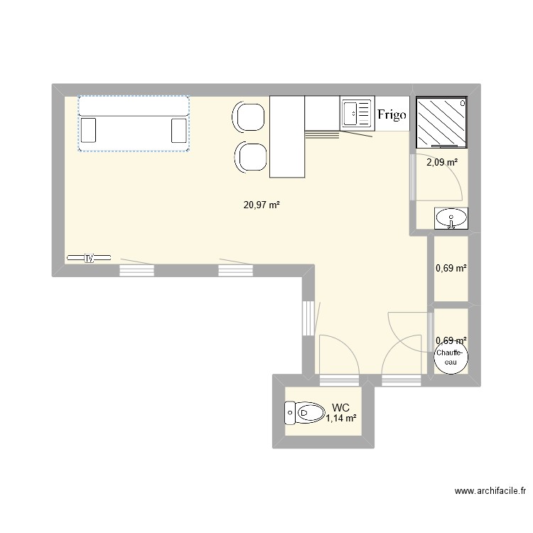 Studio Neuville. Plan de 5 pièces et 26 m2