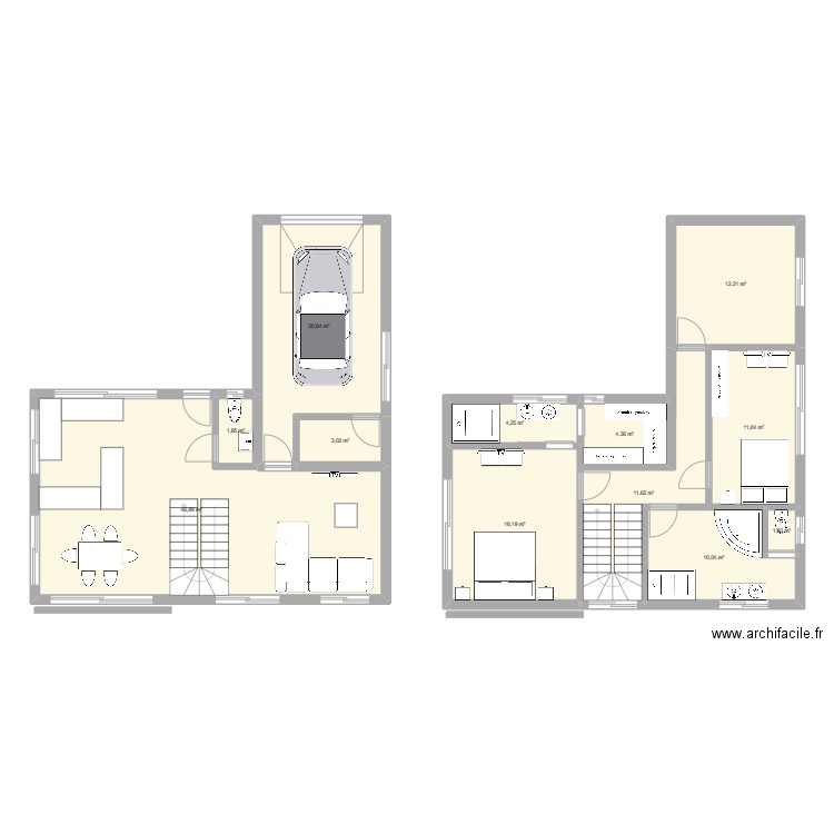 Maison L 96m². Plan de 12 pièces et 143 m2