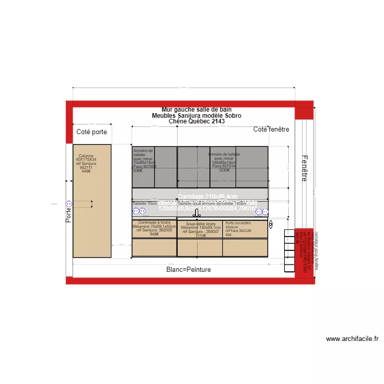 202109211747 Mur gauche salle de bain Deridder Sanijura 60cm. Plan de 
