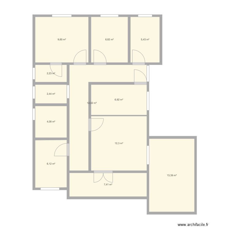 vue en plan. Plan de 12 pièces et 89 m2