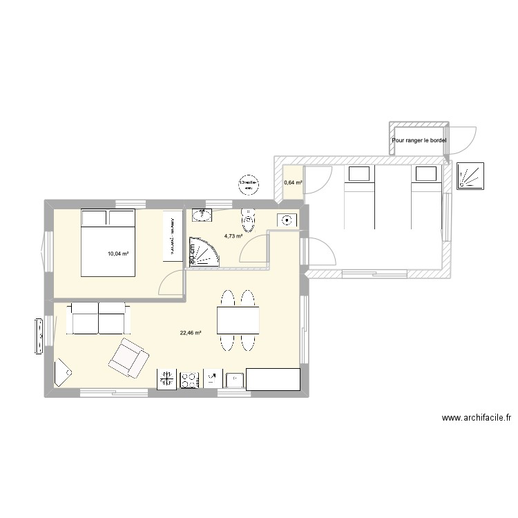 Extension  petite maison. Plan de 4 pièces et 38 m2