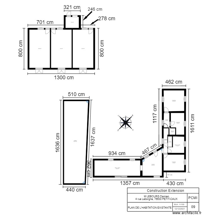 Plan de la maison sans projet. Plan de 15 pièces et 264 m2