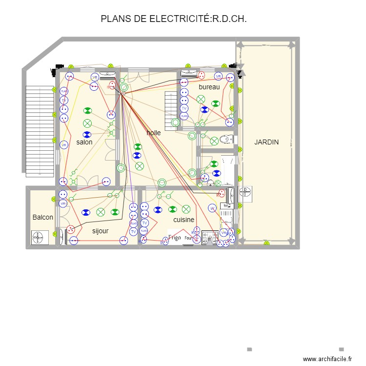 GALMA. R.D.CH.N1. Plan de 9 pièces et 185 m2