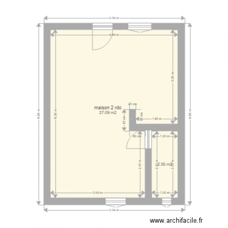 maison 2 rdc touillon. Plan de 2 pièces et 30 m2