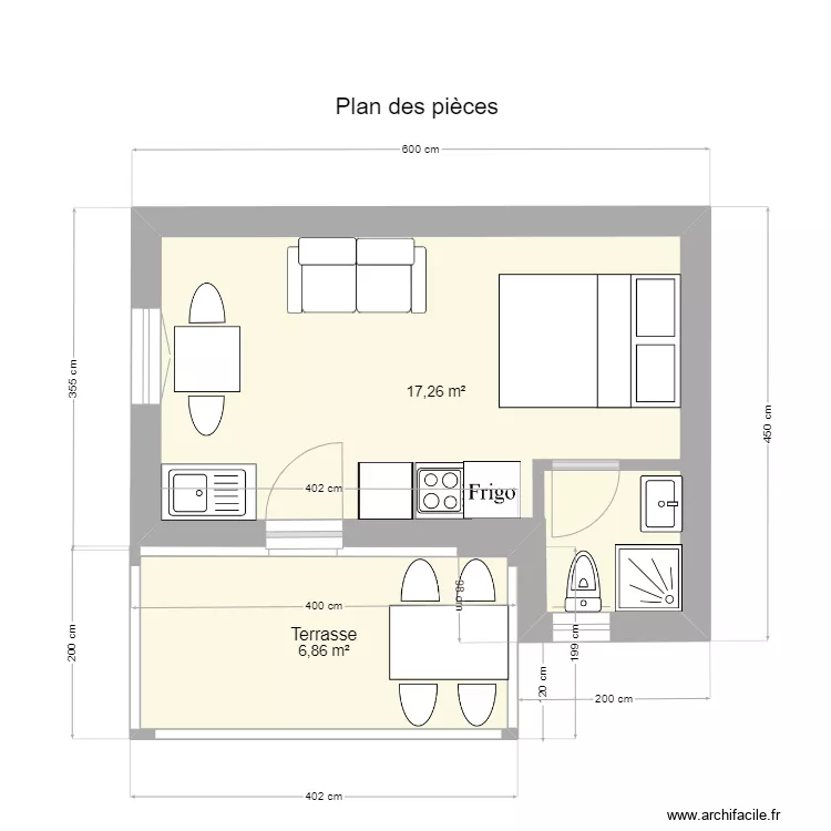 Studio plan des pi&egrave;ces. Plan de 
