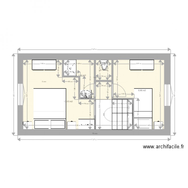 19 RM 2ème étage revu 19 10 2021 Création placard. Plan de 4 pièces et 23 m2