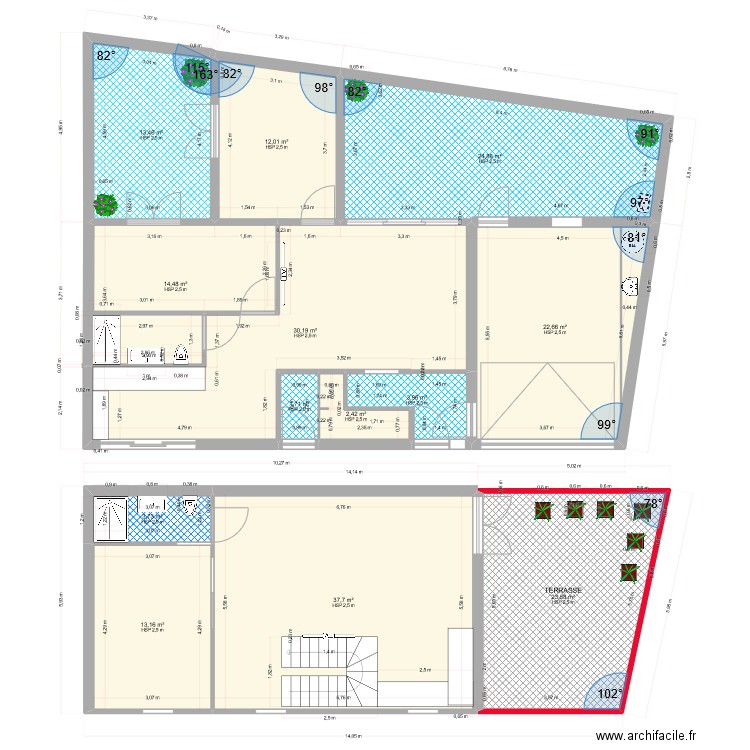 auray RDC et R+1 le 26-06-23 . Plan de 13 pièces et 204 m2