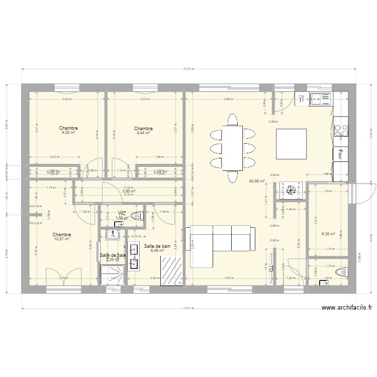 plan Pyrénées 100 m2. Plan de 11 pièces et 95 m2