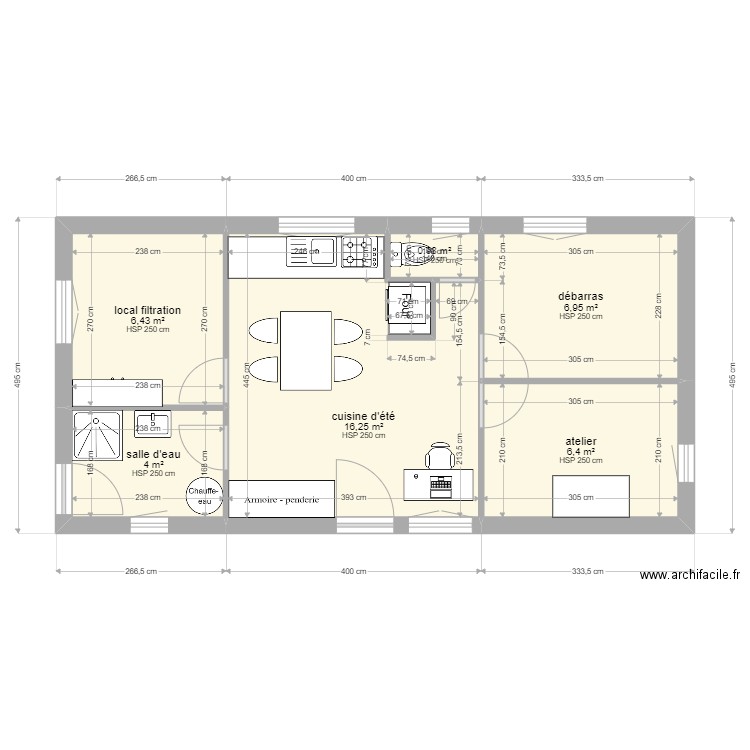 pool house. Plan de 6 pièces et 41 m2