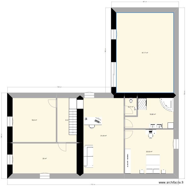 Marigny Etage V2. Plan de 8 pièces et 165 m2