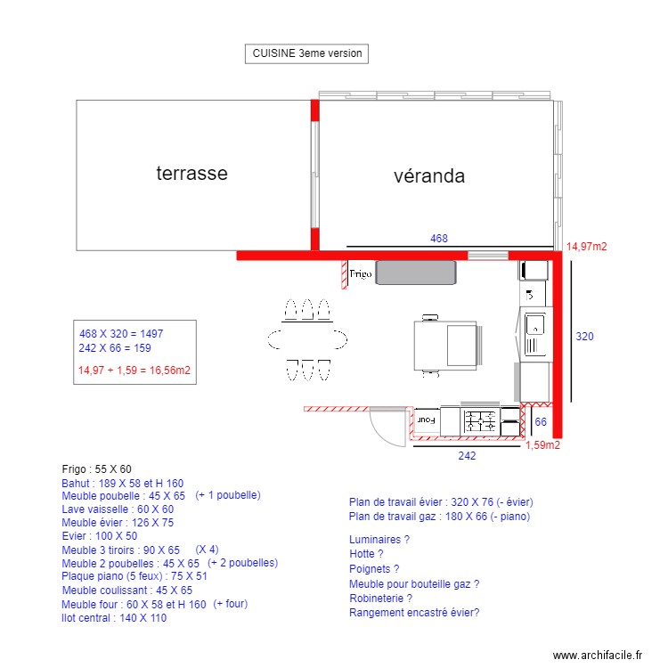 CUISINE 3eme version. Plan de 0 pièce et 0 m2