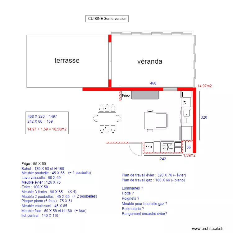 CUISINE 3eme version. Plan de 