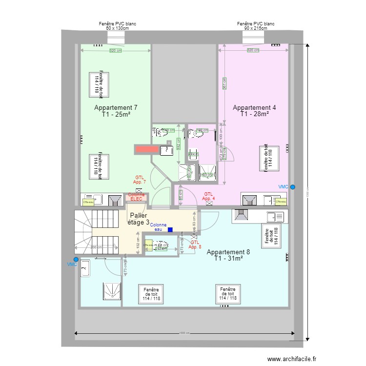Pasteur Etage 3 elec. Plan de 14 pièces et 126 m2