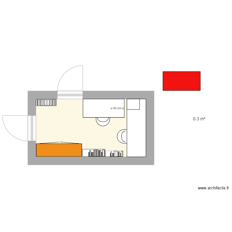 BOURISP Bureau 2eme étage V5 avec Plan Travail 182x60 + Mini biblio 60x20. Plan de 1 pièce et 6 m2