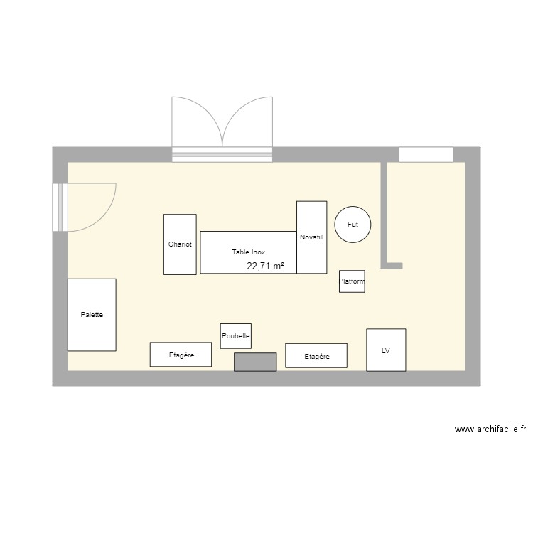 Salle HV version 1. Plan de 1 pièce et 23 m2