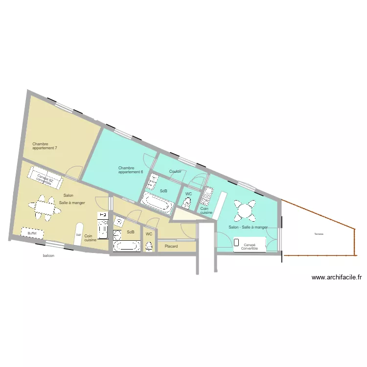 La Giettaz appartements 6 et 7 projet sans meubles chambres. Plan de 