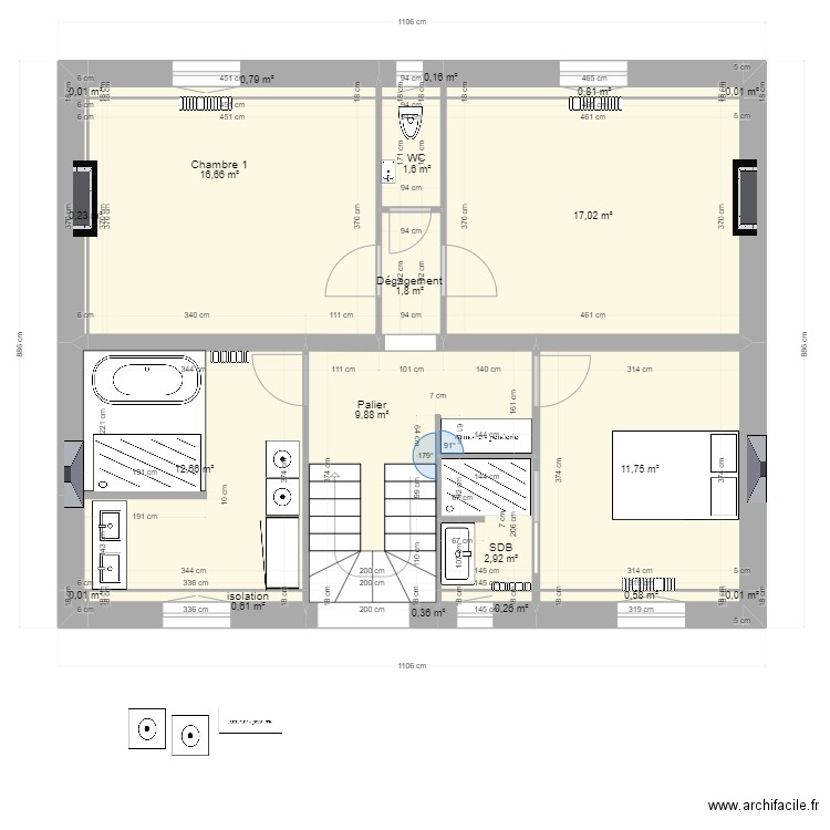 voltaire cuisine U. Plan de 20 pièces et 78 m2